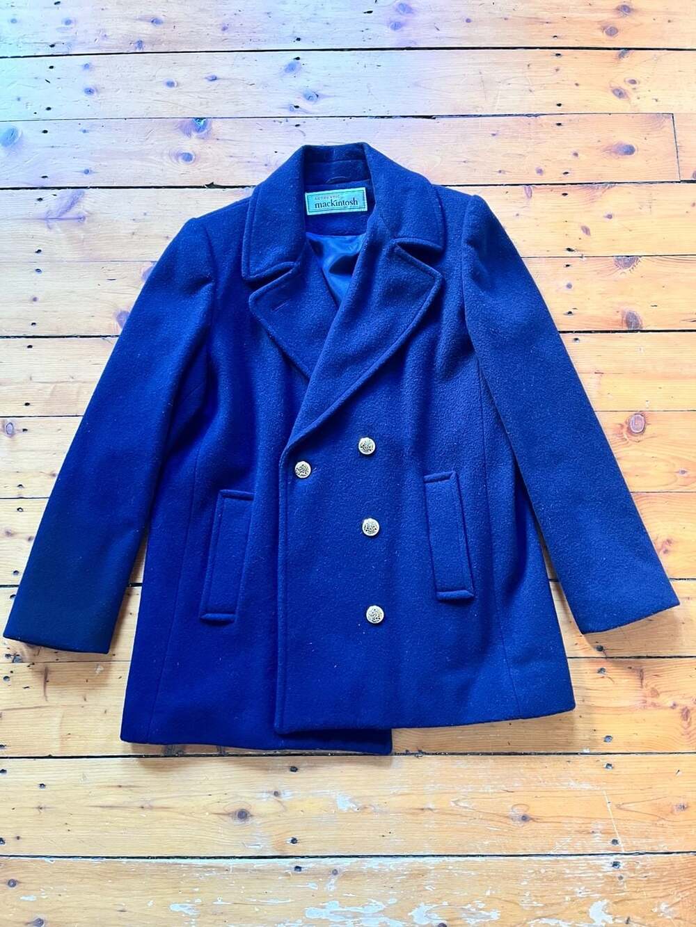 Vintage Mackintosh Navy Blue Double Breasted Wool Pea Coat Men’s Medium